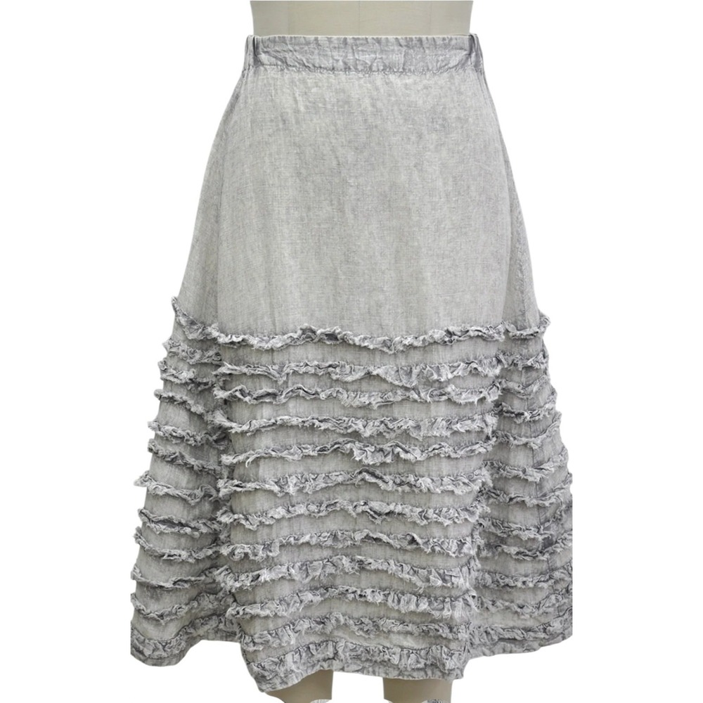 NWT Krista Larson Oh La La Skirt Ruffles Grey Cotton Voile Lagenlook Romantic